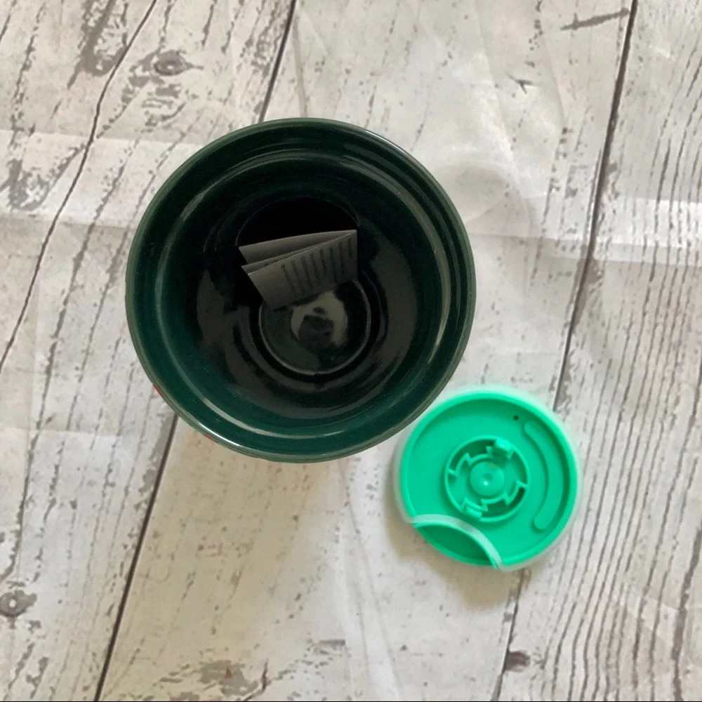 Starbucks 2019 Holiday Confetti Travel Mug Ceramic 12oz LE Green Red with Lid
